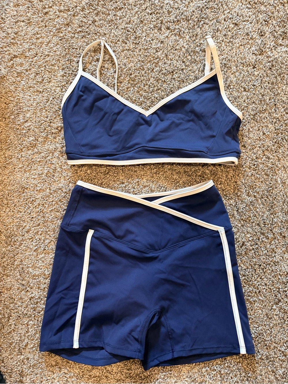 Navy Blue Contrast-Trim Bralette & Shorts Set